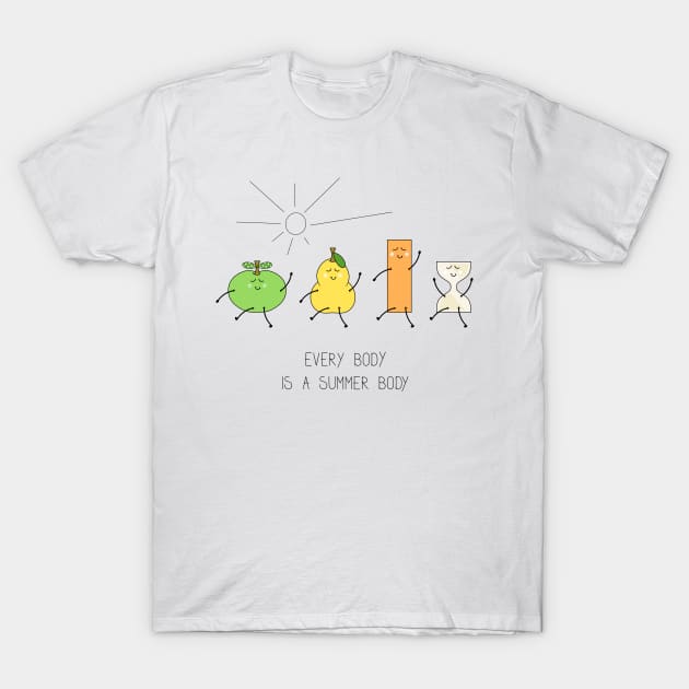 Body positive illustration with cartoon body types - an apple, a pear, a rectangle and an hourglass T-Shirt by SooperYela